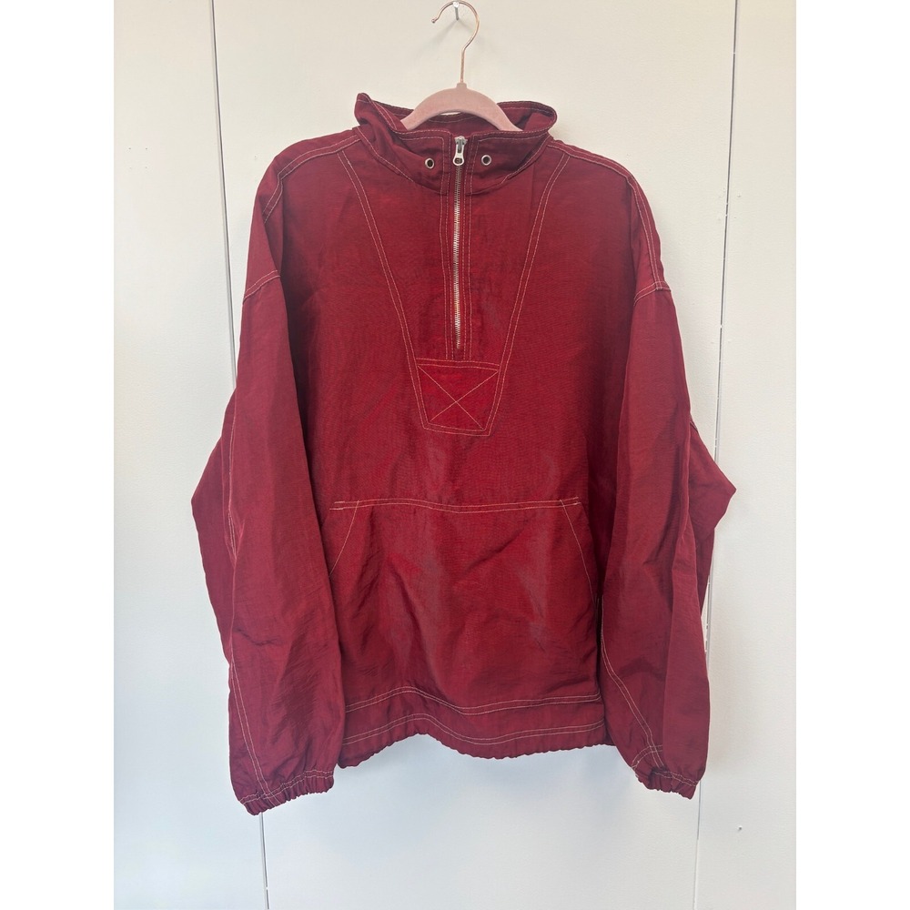 Vintage‎ 90s Old Navy Mens Packable Anorak Hooded Windbreaker Red Jacket Large
